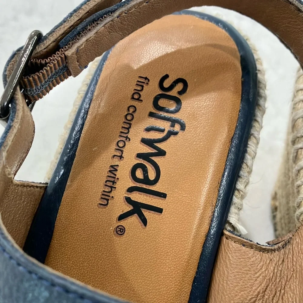 Softwalk Hartley Navy Leather Wedge‎ Espadrille Sandals W/Box Sz 7.5- EUC - Picture 8 of 15